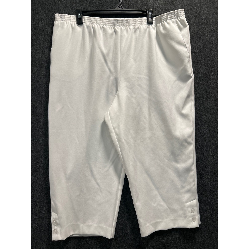 Alfred Dunner Capri Pants Women 20 White Button Hem Elastic Waist Classic Fit